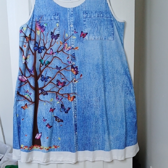Colorful Whimsical Cottage Core Tree and Butterfly Print Midi Dress Size XXL - Picture 2 of 14